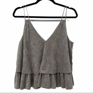 Aerie Gray Velvet Ruffle Hem Tank Top